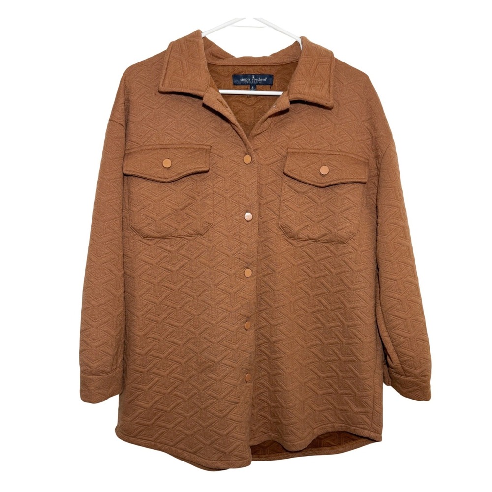 Simply Southern Shacket Brown Quilted Snap Front Women Small Shirt Jacket Coat